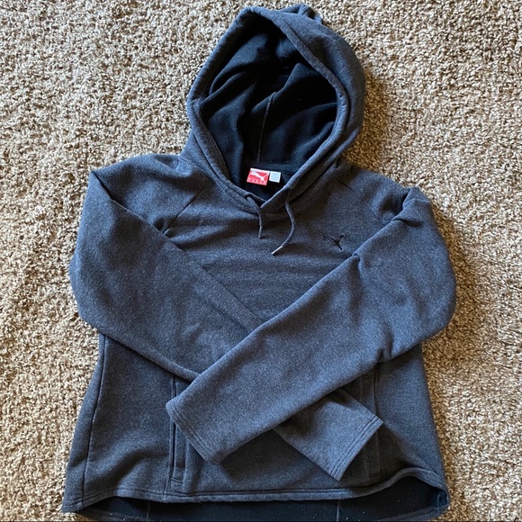 Grey Semi Crop Puma Hoodie - Small - Picture 2 of 4